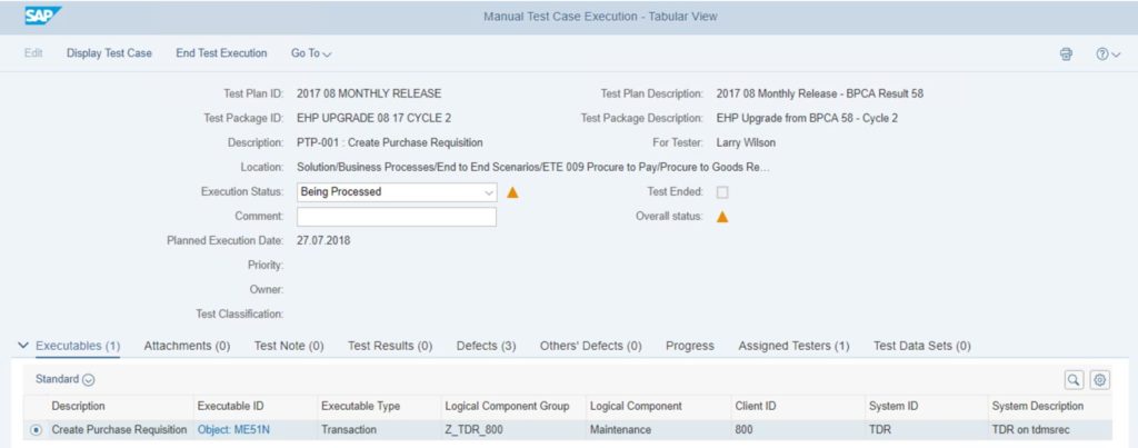 Test Suite Manual Test Execution – Tabular View
