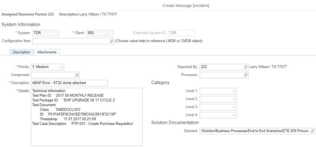 SAP SolMan Test Suite - Create Message